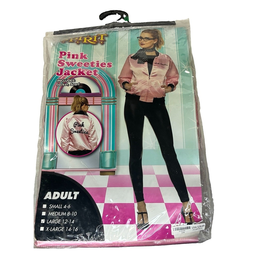Spirit Halloween Pink Sweeties Jacket Costume 50s Rocker Girl Adult Large NIP